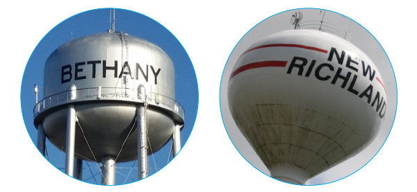 Bethany and New Richland water towers